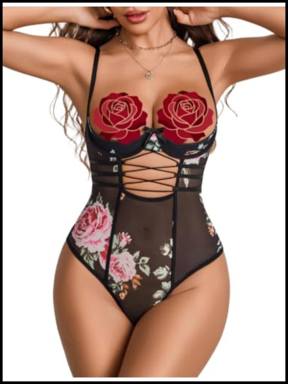 Women's Sheer Mesh Bodysuit Cutout Underwire Teddy Babydoll Lingerie